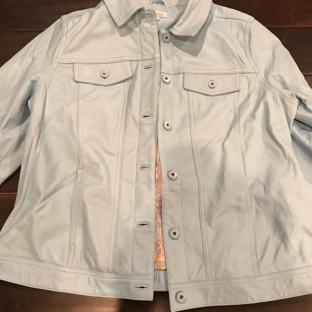 NWOT light blue leather jacket - Picture 4 of 4